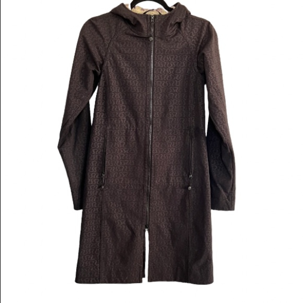 Lululemon Black Apres Yoga Trench Logo Print Hooded Jacket Women’s Size XS
